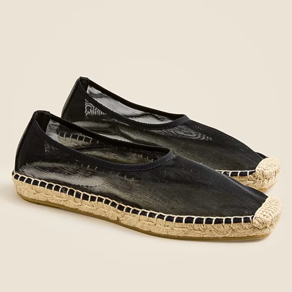 J Crew Black Mesh Espadrilles with Woven Sole